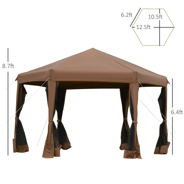 English Elm Outsunny 13' X 11' Hexagonal Pop-Up Gazebo With Adjustable Height, Mesh Sidewalls & Steel Frame W2225P200701-GIGA