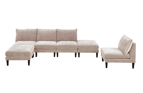 English Elm Modern 6-Piece Modular Set: 4 Armless Chairs & 2 Ottomans For Stylish, Flexible Living Room Seating B011S01575