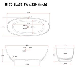 English Elm 71'' Resin Stone Freestanding Soaking Tub Sculptural Spa Bath with Polished Solid Surface W2753P425825