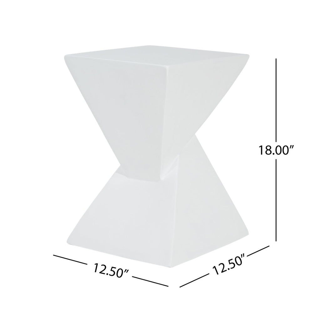 English Elm All Weather Mgo X Base Accent Table Geometric Sculptural Outdoor Indoor White N770P341402W