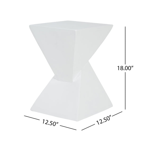 English Elm All Weather Mgo X Base Accent Table Geometric Sculptural Outdoor Indoor White N770P341402W