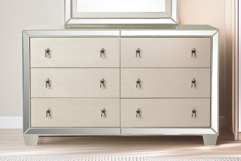 English Elm Traditional Elegant 6-Drawer Dresser with Antique Finish and Decorative Pulls for Spacious Bedroom Storage Silver 65 L x 21 W x 38 H B011P395082