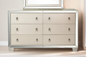 English Elm Traditional Elegant 6-Drawer Dresser with Antique Finish and Decorative Pulls for Spacious Bedroom Storage Silver 65 L x 21 W x 38 H B011P395082