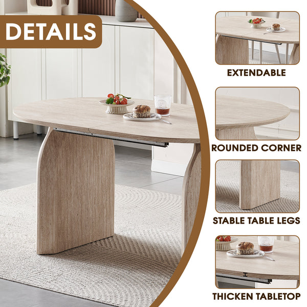 English Elm Wood Extendable Dining Table - Modern Oval MDF Top with Dual Pillar Legs, Space-Saving, Durable Versatile Gatherings and Home Office Use W3590S00002