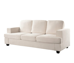 English Elm Modern Velvet Sofa Luxurious 3-Seater Couch with Deep Seating, High-Density Foam, Loose Back Cushions, Wide Arms, Stylish Living Room Centerpiece Ivory B2735P292328