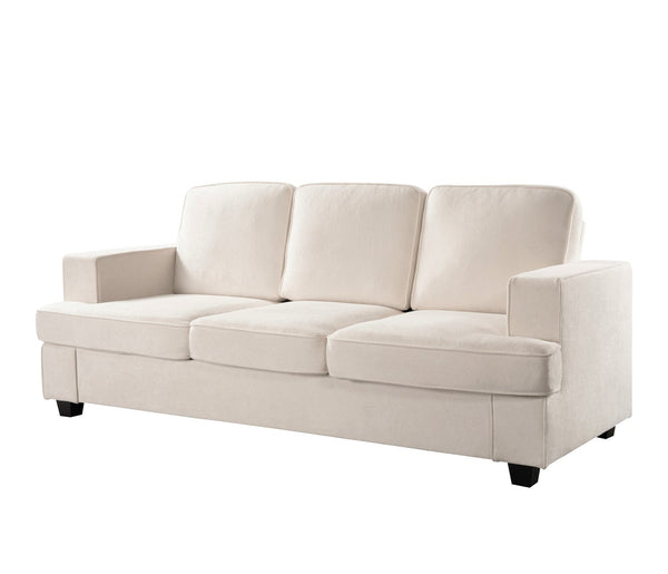 English Elm Modern Velvet Sofa Luxurious 3-Seater Couch with Deep Seating, High-Density Foam, Loose Back Cushions, Wide Arms, Stylish Living Room Centerpiece Ivory B2735P292328