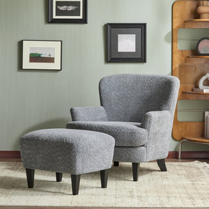English Elm Christopher Knight Home® - Gerald Boucle Upholstered Club Chair with Tapered Birch Legs, Tonal Piping and Cozy Texture Black,Dusty Blue 33 L x 32.75 W x 30 H N776P243523B