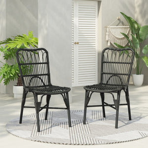 English Elm Christopher Knight Home® - Outdoor Hand-Woven PE Rattan Patio Dining Chairs Set of 2 with Iron Frame 400lb Capacity, No Assembly Required Black+Gery N762P236148G