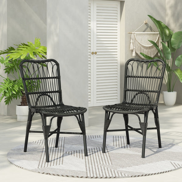 English Elm Christopher Knight Home® - Outdoor Hand-Woven PE Rattan Patio Dining Chairs Set of 2 with Iron Frame 400lb Capacity, No Assembly Required Black+Gery N762P236148G