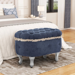 English Elm Christopher Knight Home® - 29.5'' Storage Bench with Button-Tufted Fabric, Tassel-Trim Ottoman with Hidden Compartment for Bedroom Blue 30.25 L x 18.5 W x 14 H N761P335817C