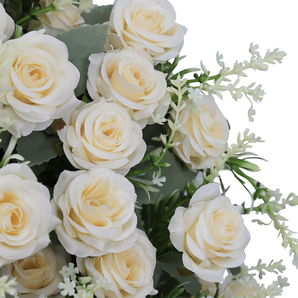 English Elm 24-inch Faux Rose Arrangement Uv Resistant Silk Blooms Set of Two Cement Potted Decor White+Green W2945P458423