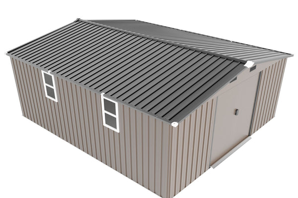English Elm Campcraft 10x12 Ft Steel Outdoor Storage Shed with Daylight Windows and Weather Resistant Panels Brown W1598S00049