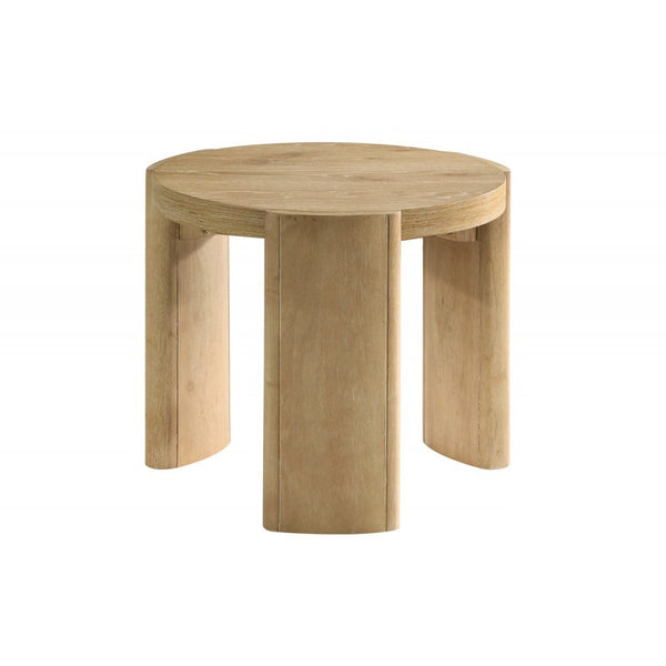 English Elm 21 Inch Kepler Driftwood Finish Round Wood End Table with Sculptural Top & Thick Curved Legs, Modern Rustic Decor B011P366049