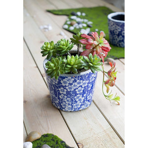 English Elm Set of 4 Terracotta Planters Distressed Blue White Glaze Antique Ceramic Style W2078P495142