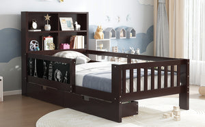 English Elm Twin Chalkboard Platform Bed with Drawers & Shelves, Solid Wood Kids Bed with Storage and Creative Headboard Espresso W1580P362705
