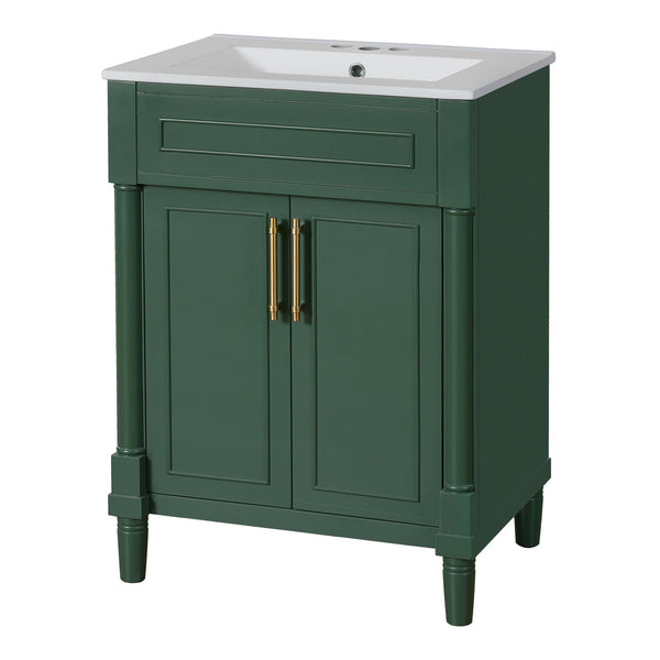 English Elm 24" Bathroom Vanity with Integrated Ceramic Sink and Adjustable Shelf, Vintage Hardware, Space-Saving Design Green N710P277711F