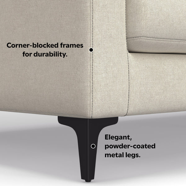 English Elm Ava Mid Century Sofa 76" — Eco-Friendly Performance Fabric, Plush Foam Cushions, Sturdy Metal Legs Cream B136P199276