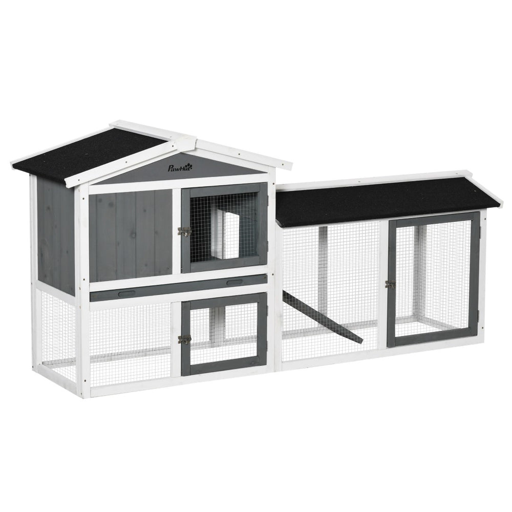 English Elm Pawhut Outdoor Wooden Rabbit Hutch with Run Ramp Asphalt Roof and Pull Out Tray W2225P173736