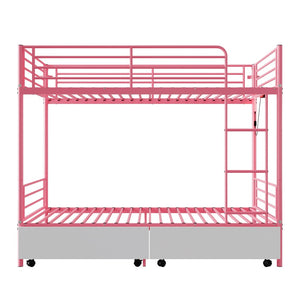 English Elm Bunk Bed Twin Iron Frame with Usb Charging Built in Guardrail and Convertible Design W3752P430826