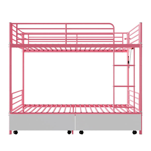 English Elm Bunk Bed Twin Iron Frame with Usb Charging Built in Guardrail and Convertible Design W3752P430826