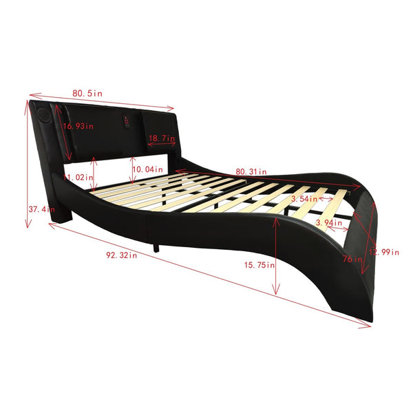 English Elm Faux Leather King Platform Bed with Rgb Lighting Bluetooth Speakers and Massage W2297S00029
