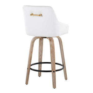 English Elm 26" Swivel Counter Stools Set of 2 Faux Leather Gold Accents Whitewashed Wood B202S01836