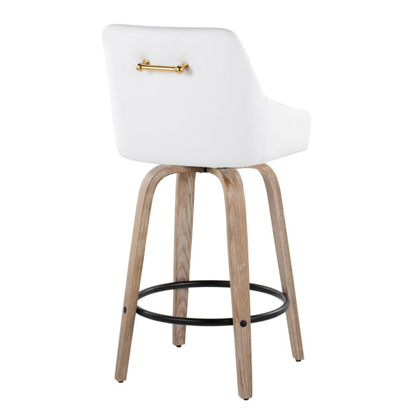 English Elm 26" Swivel Counter Stools Set of 2 Faux Leather Gold Accents Whitewashed Wood B202S01836