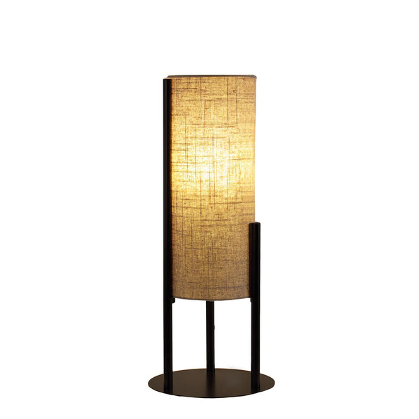 English Elm 22" Beige+Black Modern Upright Linen Drum Table Lamp with Matte Metal Base, Scandinavian Mid-Century LED Ambient Light (97) B072P220157