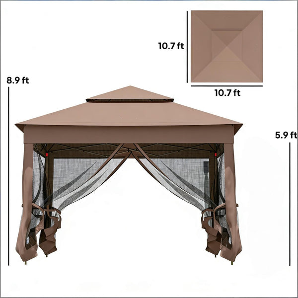English Elm Handy Pop up Gazebo with Vented Dual Roof Mesh Walls Steel Frame Backyard Shelter T3971P486741