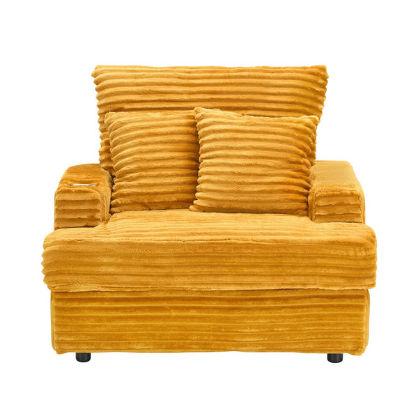 English Elm 39-inch Spring Corduroy Armchair and Ottoman Set with Cup Holder, Plush Sponge Cushions, 350lb Support Orange W1658S00074