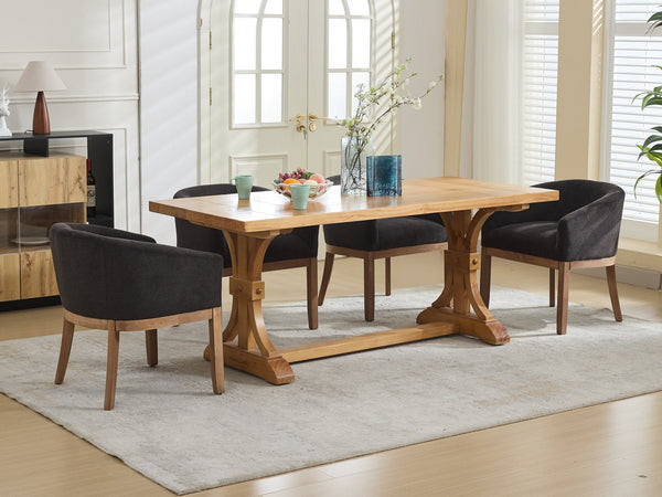 English Elm Mid Century Modern Barrel Dining Chair With Arms - Plush Linen, Durable Hardwood Frame, Versatile Use W1143P346925