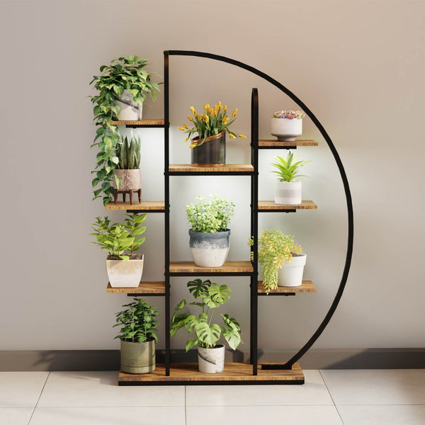 English Elm 62.2 Inch Nine Tier Moon Shaped Metal Plant Stand with Integrated Led Grow Light W3101P443485