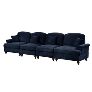 English Elm Elegant Mid Century 4 Seater Chenille Sofa With Flared Arms & Removable Skirts, Cozy & Versatile W3041S00315