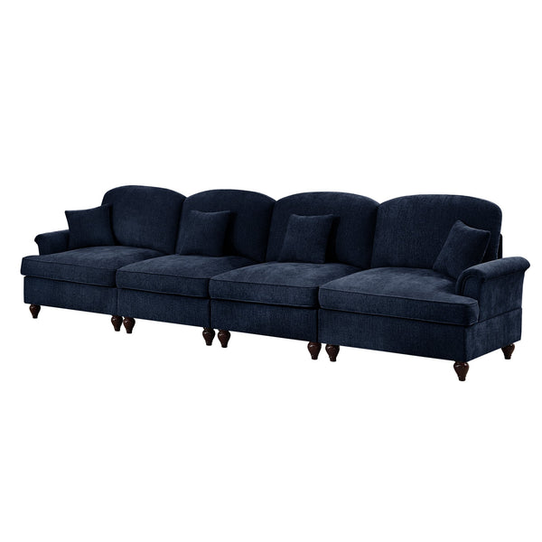 English Elm Elegant Mid Century 4 Seater Chenille Sofa With Flared Arms & Removable Skirts, Cozy & Versatile W3041S00315