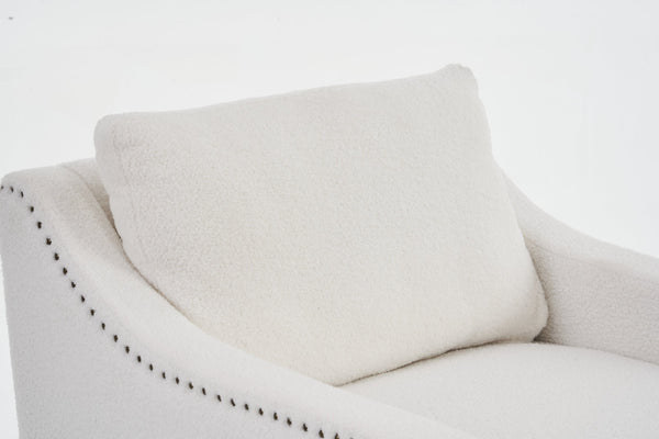 English Elm 011-Teddy Plush Swivel Accent Chair with High Back, Rivet Trim, 360° Rotation, Storage & Pockets Ivory W527P190834