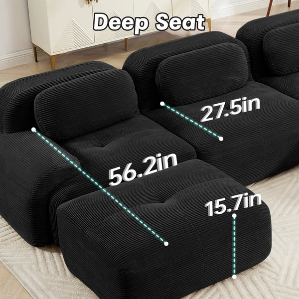 English Elm U-shaped Corduroy Sectional Sofa Modular Deep Lounge Design for Living Rooms W714S01363