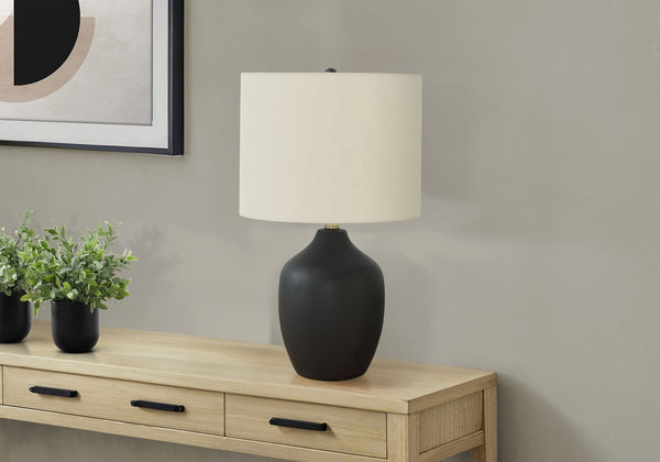English Elm Lighting, Elegant 22" Black Ceramic Table Lamp With Ivory Shade - Versatile 3-Way Rotary Switch Design B2710P220124