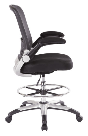 OSP Home Furnishings Mesh Back Ergonomic Drafting Chair with Lumbar Support Padded Flip up Arms Studio Use DCY69006-3M