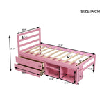 English Elm Twin Size Wood Platform Bed With Removable Storage Shelves, Built-In Two Storage Drawers For Added Convenience, Pink