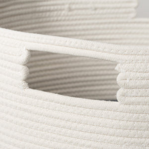 English Elm Cotton Round Laundry & Storage Basket with Sturdy Handles 21.7"x13" Spacious Neutral Two-Tone Design White+Blue B093P295112