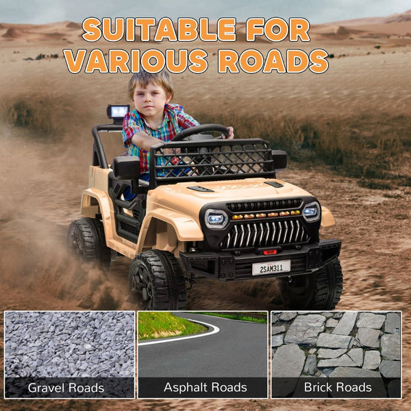 English Elm Qaba 12v Battery Powered Kids Ride on Utv with Spring Suspension and Remote Khaki W2225P249875