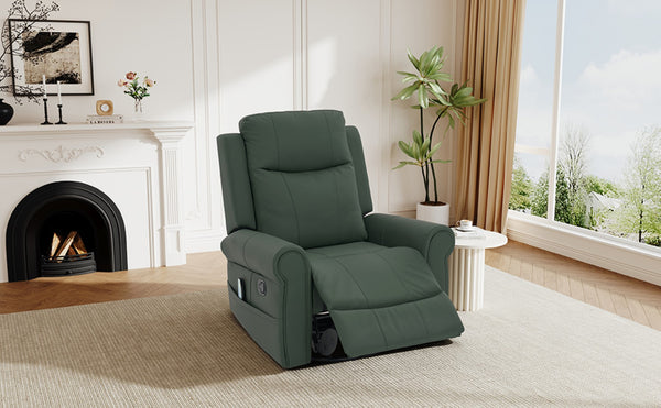 English Elm Manual Swivel Rocker Recliner Pu Leather Chair with Massage Heating and Pocket Spring Support Green N763P363558F