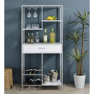 English Elm Draper Gloss White Led Wine Cabinet with Chrome Frame and Open Bar Shelving B062P441294