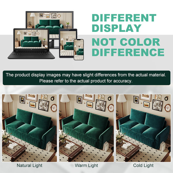 English Elm 70.9" Multi-Functional Convertible Sleeper Sofa Bed with 2-in-1 Pillow & Blanket Set, Velvet loveseat Green W1885P263565