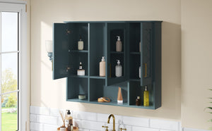 English Elm 35 Inch Wall Mount Medicine Cabinet Soft Close Mirror Storage for Modern Bathroom Blue N710P389453C