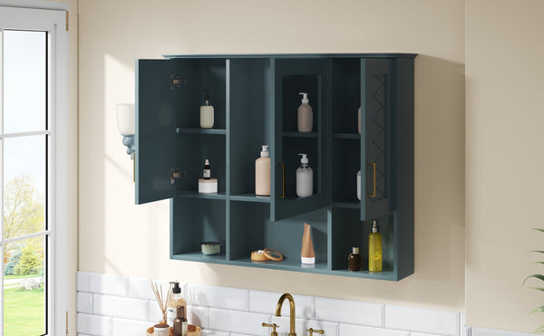 English Elm 35 Inch Wall Mount Medicine Cabinet Soft Close Mirror Storage for Modern Bathroom Blue N710P389453C