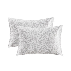 JLA Home Madison Park Essentials - Luxury Satin Leopard Pillowcases Set of 2 — Silky, Wrinkle-Resistant Sleep Protectors for Hair & Skin Gray Leopard MPE21-1004