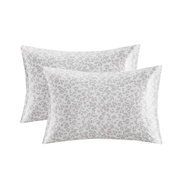 JLA Home Madison Park Essentials - Luxury Satin Leopard Pillowcases Set of 2 — Silky, Wrinkle-Resistant Sleep Protectors for Hair & Skin Gray Leopard MPE21-1004