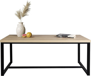 English Elm Bali Coastal Modern Coffee Table With Natural Wood Top & Sleek Black Metal Legs For Stylish Living B347P339189