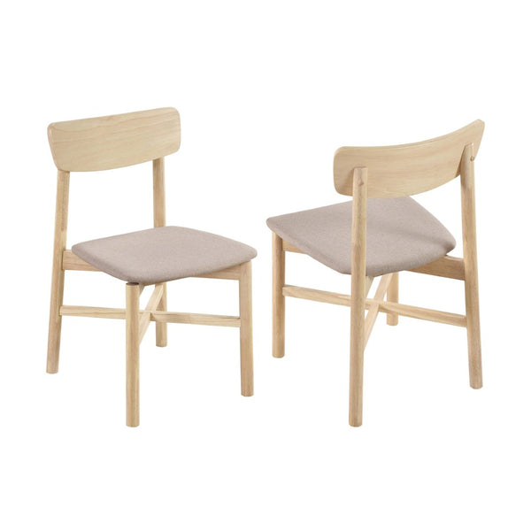 English Elm Set of 2 Tan Fabric Dining Chairs with Whitewashed Wood Frame Rounded Back B016P445273